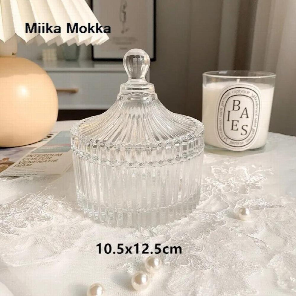 French Art Transparent Glass Storage Jar Bottle with Lid Minimalist Household Cotton Swab Jewelry Storage Box