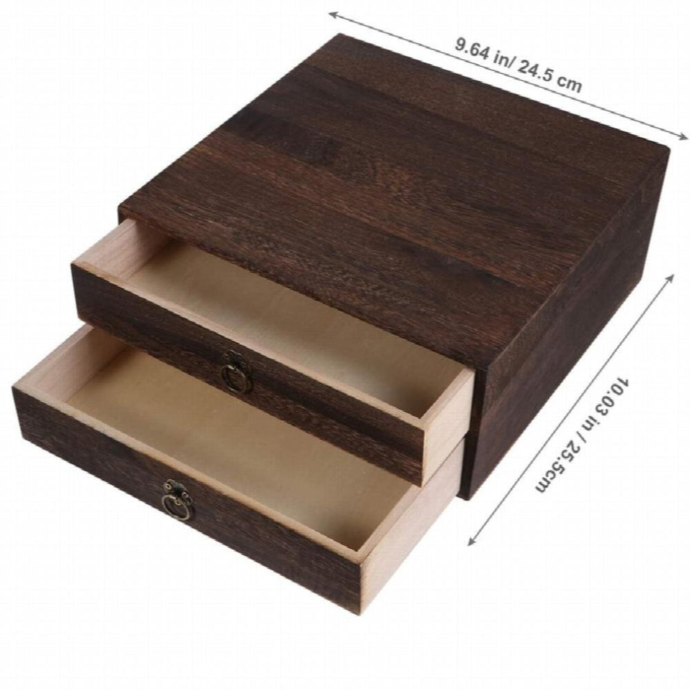 1 Set Vintage Wood Desktop Organizing Box Multi-Layer Drawer Type Jewelry Storage Case Dustproof Document Box With Handle shoxtl