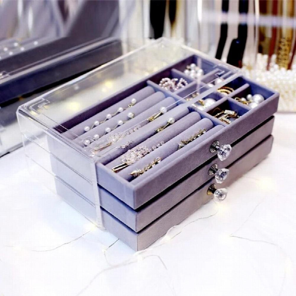 Ring Jewelry Transparent Storage Box Desktop Three-layer Drawer Flannel Jewelry Box Planting Dustproof Flannel Storage Box