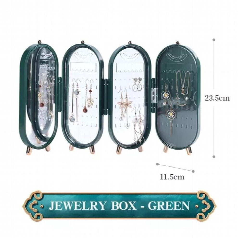 Foldable Jewelry Storage Box Household Earrings Necklace Display Stand High Capacity Retro Screen Jewelry Organizer Case