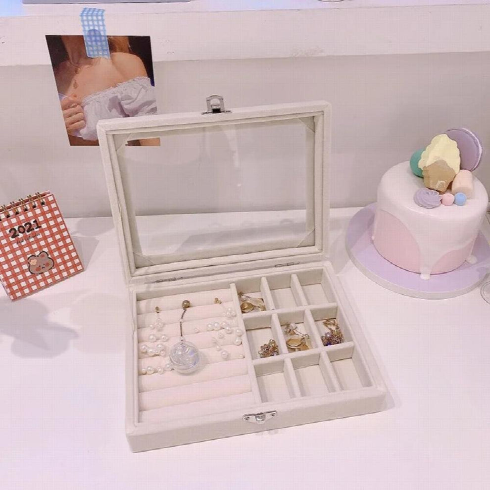 Creative jewelry storage box single-layer large-capacity hand jewelry ring earrings organize box desktop decoration accessories