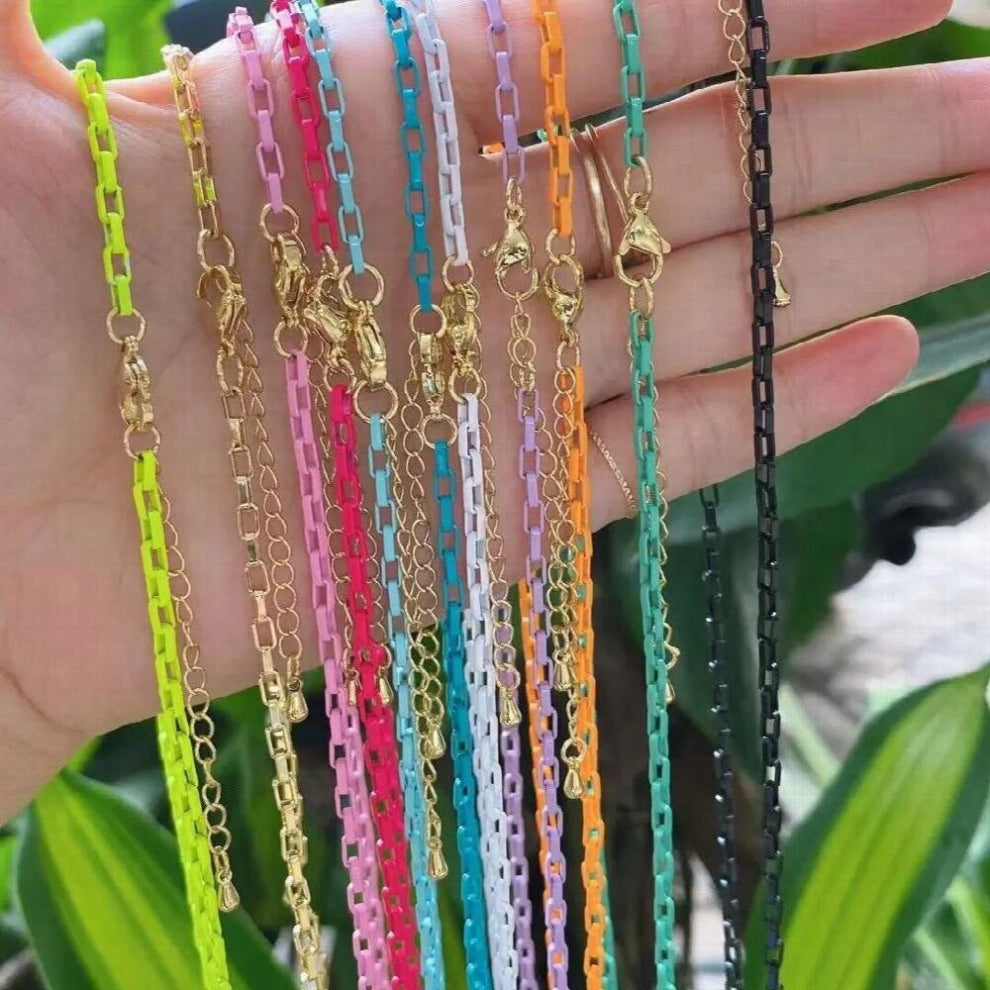 10PCS, Enamel Chain Necklace for Men Women Link Chain Chokers Vintage Party Jewelry Accessories