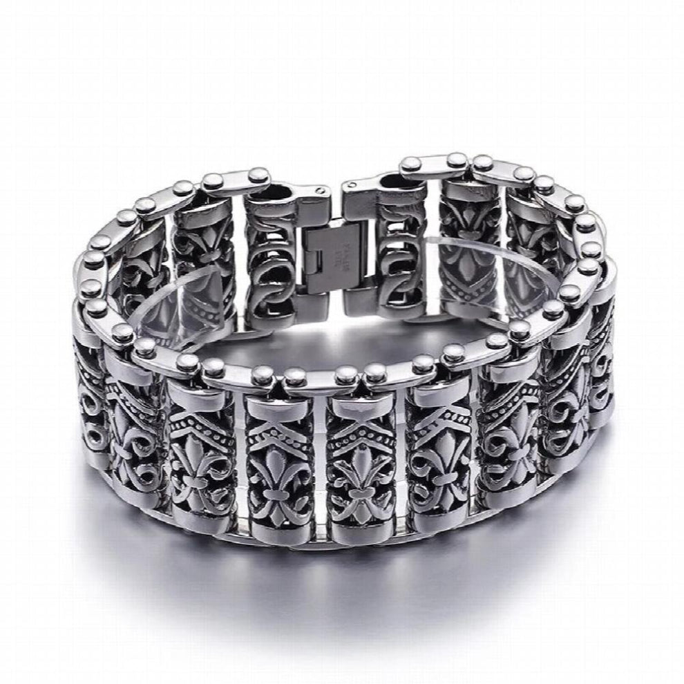 Bracelets For Mens Boys Chain Jewelry, 316L Stainless Steel Rock Punk Motorbiker cross flower Bracelet and Bangle
