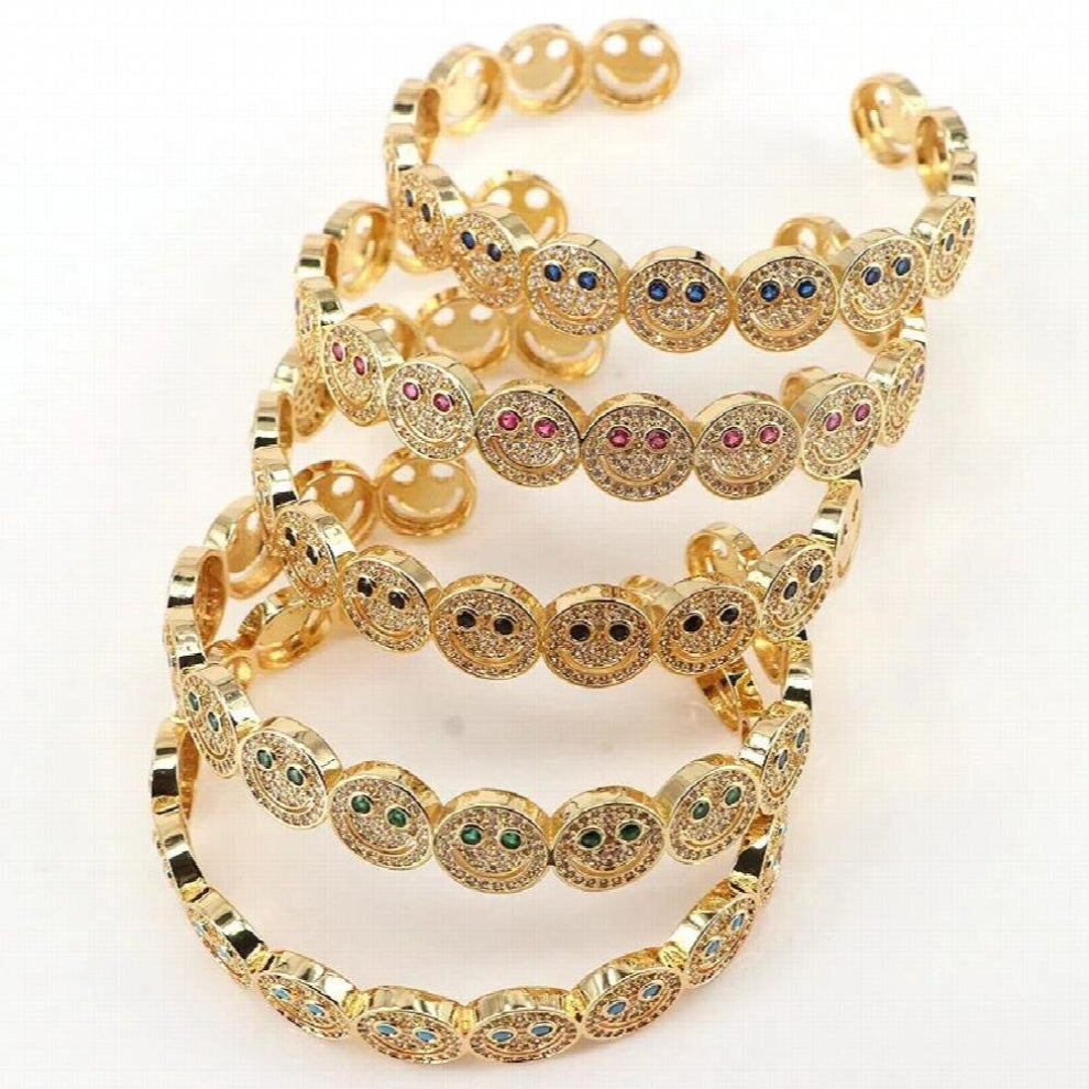 3Pcs Arrival Smile Happy Face Bangles Plated Cubic Zirconia Round Smiley Cuffs Bracelets for Women Classic Party Gift