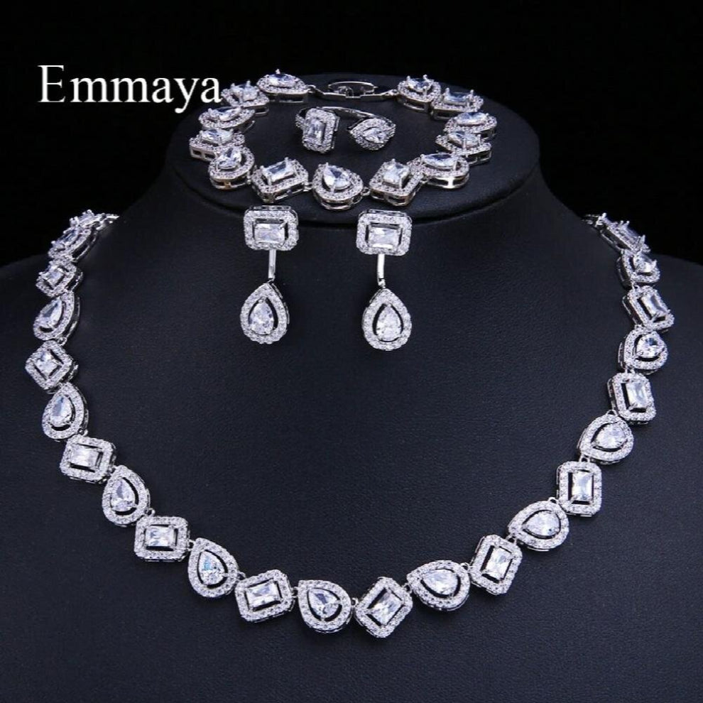 Crystal Costume Jewelry Sets Zircon Bracelets Pendant&Necklace Rings Earrings Wedding Party