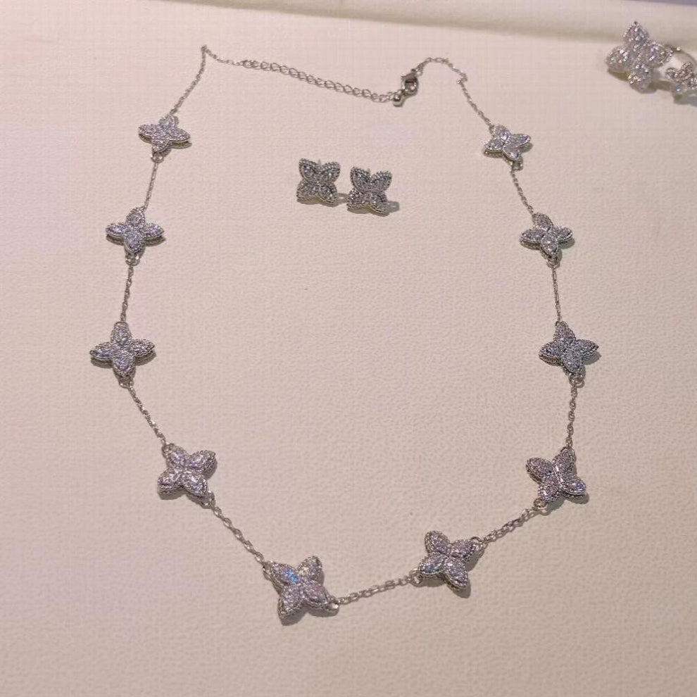 Flower Statement Necklace earring ring BraceletJewelry Set For Women Wedding Party Full Zircon Dubai Bridal jewelry N0555