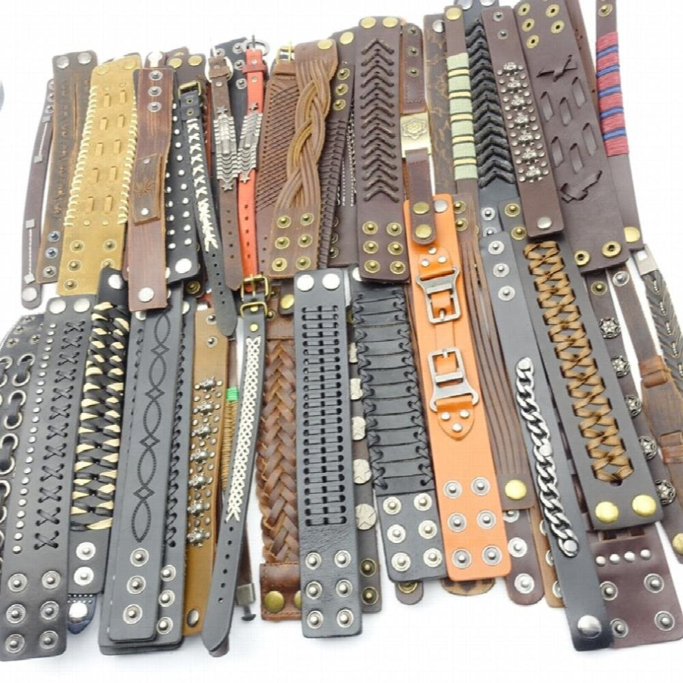 30PCs Leather Men Women Bracelets Metal Button Punk Jewelry Biker Bangle Lot Accessories Gift