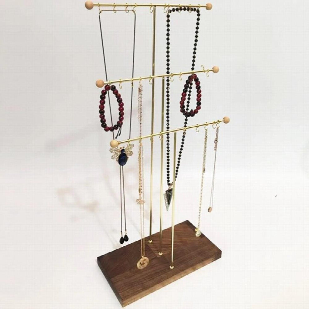 Walnut Metal 3-Tier Tabletop 30-10 Hooks Bracelets Necklaces Jewelry Stad Necklace Organizer Display Jewelry Holder