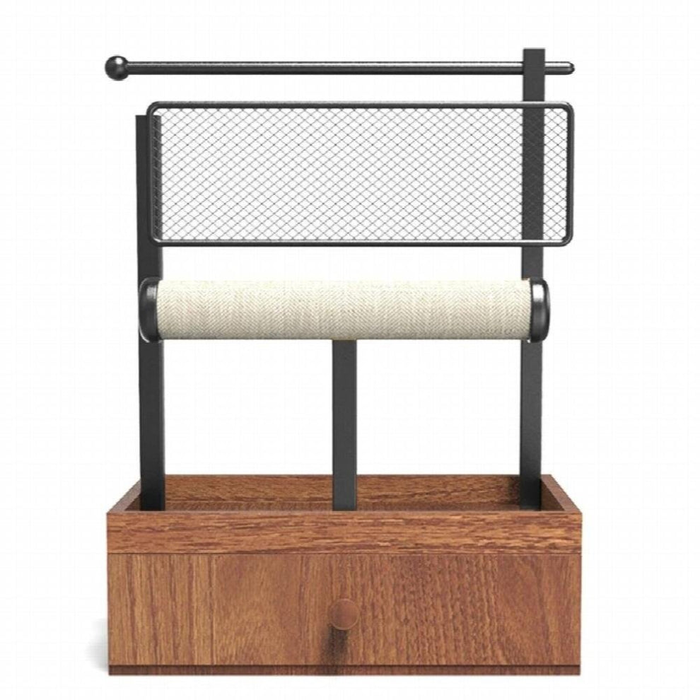 T Bar Stand Hanging Holder Net Grid Jewelry Display Rack Metal Jewelry Organizer with Wooden Tray & Drawer Tabletop Rack