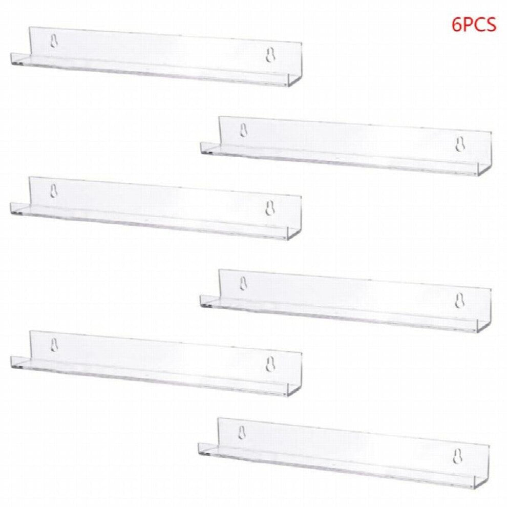 6pcs Clear Acrylic Invisible Floating Bookshelf Storage Rack Wall Ledge Makeup Photo Display Organizer