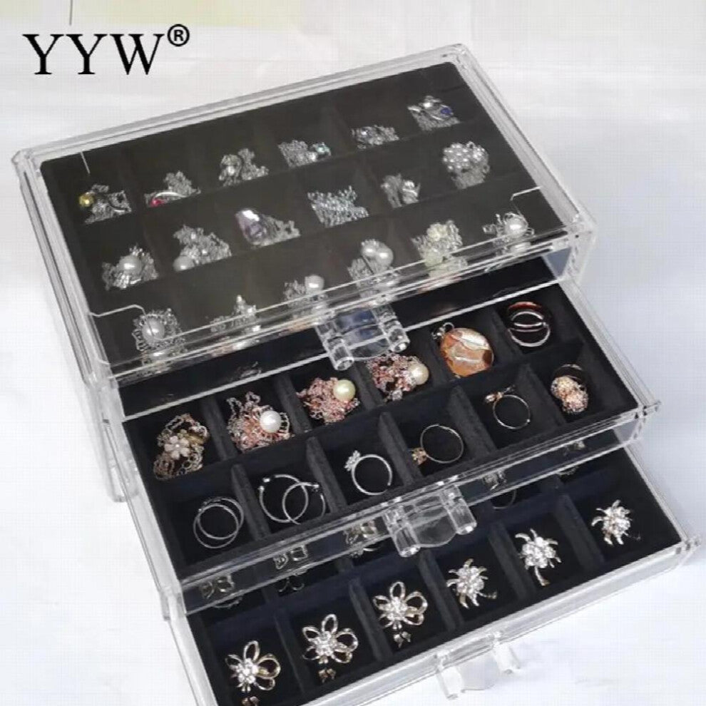 Clear Acrylic Jewellery Storage Box Women 3 Drawers Velvet Organiser Earring Earbuds Rings Jewellery Cases Holder Organizer