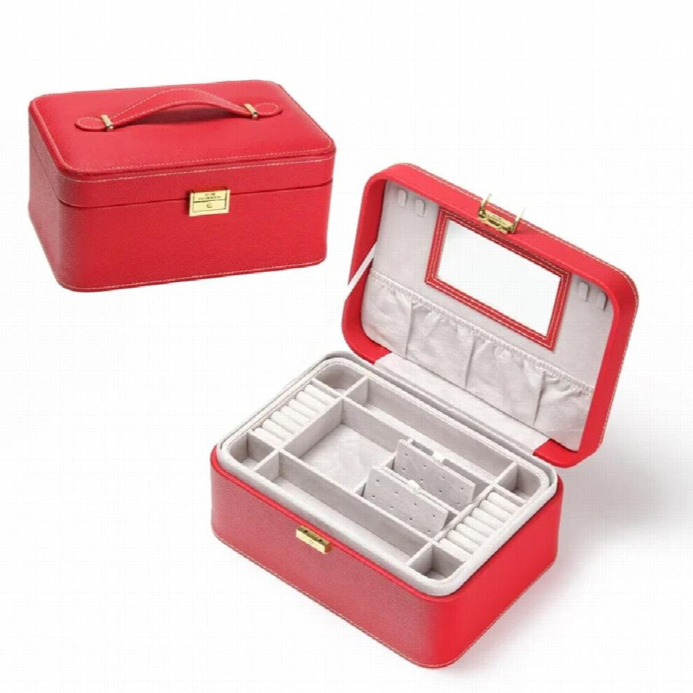 Mirrored 2 Layers Jewelry Organizer Box PU Leather Display Holder Earring Ring Necklace Storage Case for Women