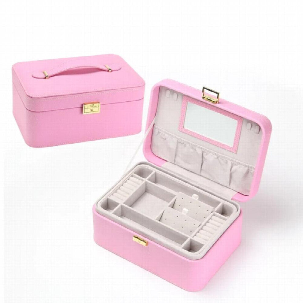 Mirrored 2 Layers Jewelry Organizer Box PU Leather Display Holder Earring Ring Necklace Storage Case for Women