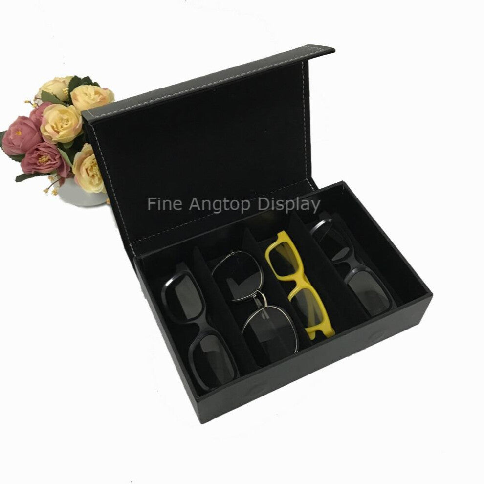 PU Leather Glasses Display Case 4 pairs Storage Box With Foldable Lid For Sunglasses Eyewear Jewelry Display Box