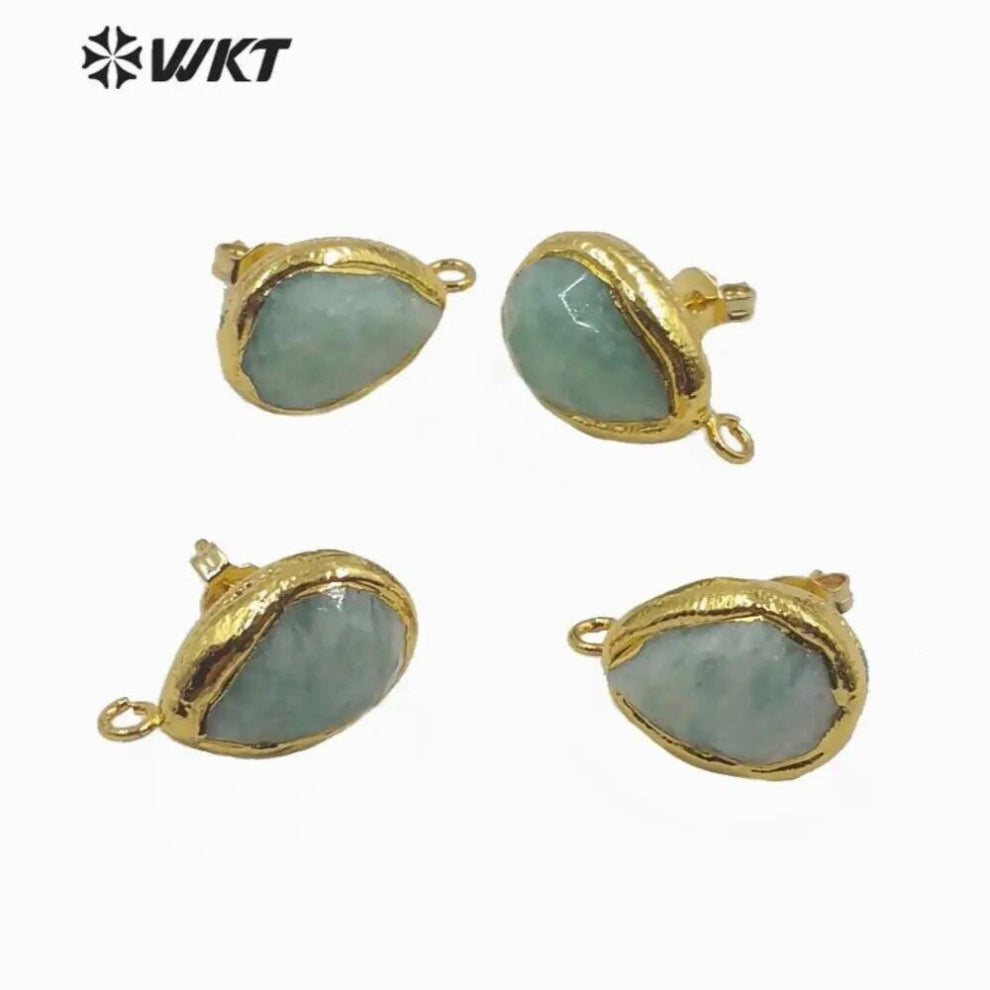 JFE29 vintage water drop shape natural stone earring stud amazonite with trim hoops Earrings findings for earring