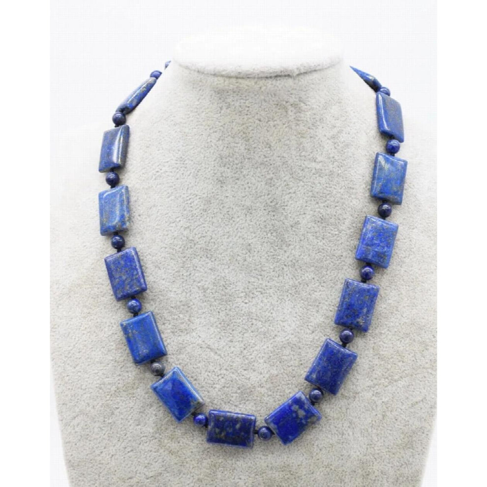 LAPIS ROUND-oblong 6mm and 15*20MMnecklace 19inch beads nature woman