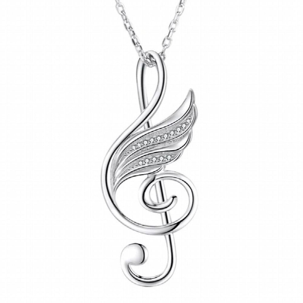 100% 925 sterling silver musical note wing chain pendant&necklace with Cubic Zirconia diy jewelry making for lover
