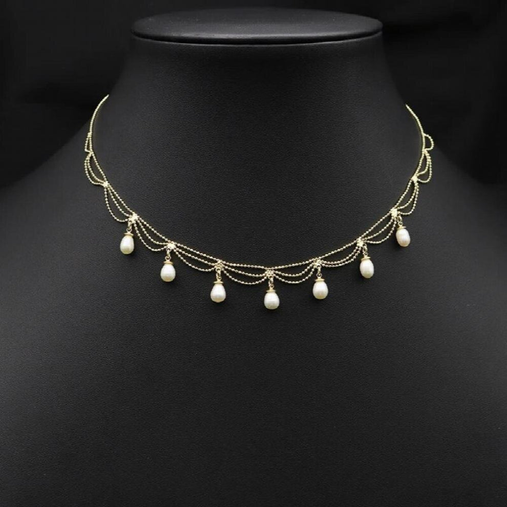 Shining Lace Tassel Bulb-Shaped Chain Natural Pearls Women Short Necklace Personality Jewelry