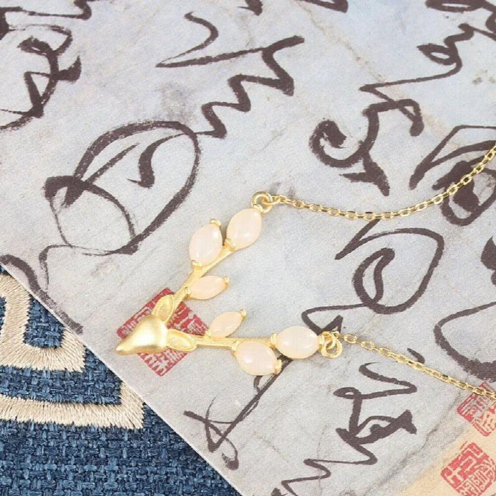 S925 Sterling Silver Deer Necklace Female Rice Grain Hetian Jade Red Agate Sapphire Has Your Elk Pendant All Way