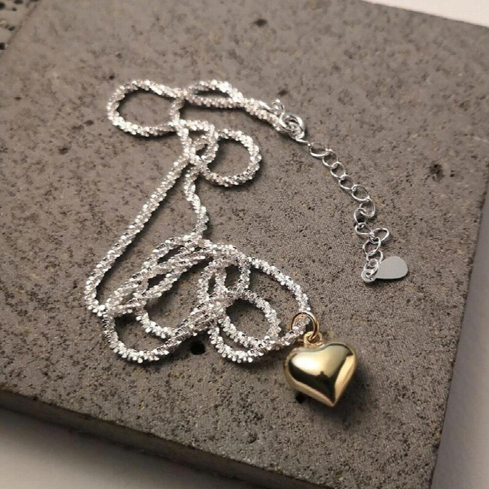 925 Sterling Silver Cauliflower Chain Heart Pendant Necklace for Women Glossy Shine Necklace Birthday Jewelry