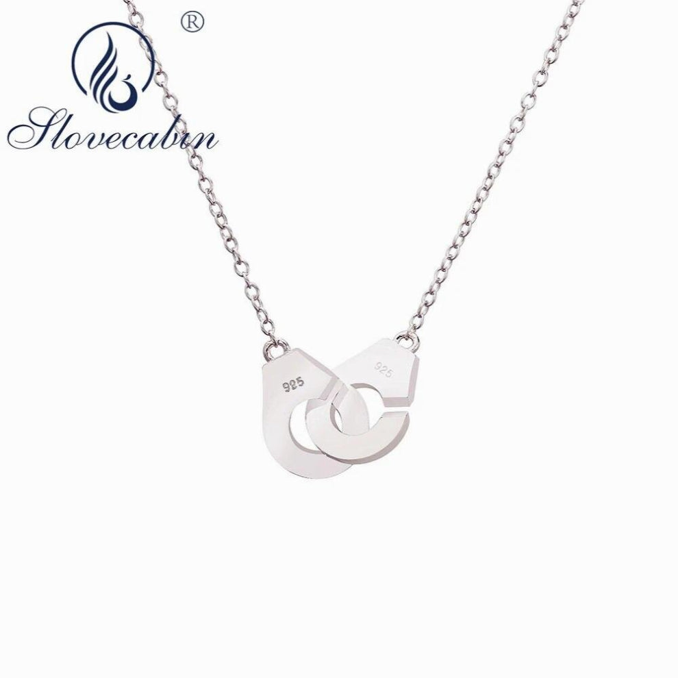 Real 100% 925 Sterling Silver Menottes Handcuff Link Chain Choker Necklace For Women Fine Jewelry Gift