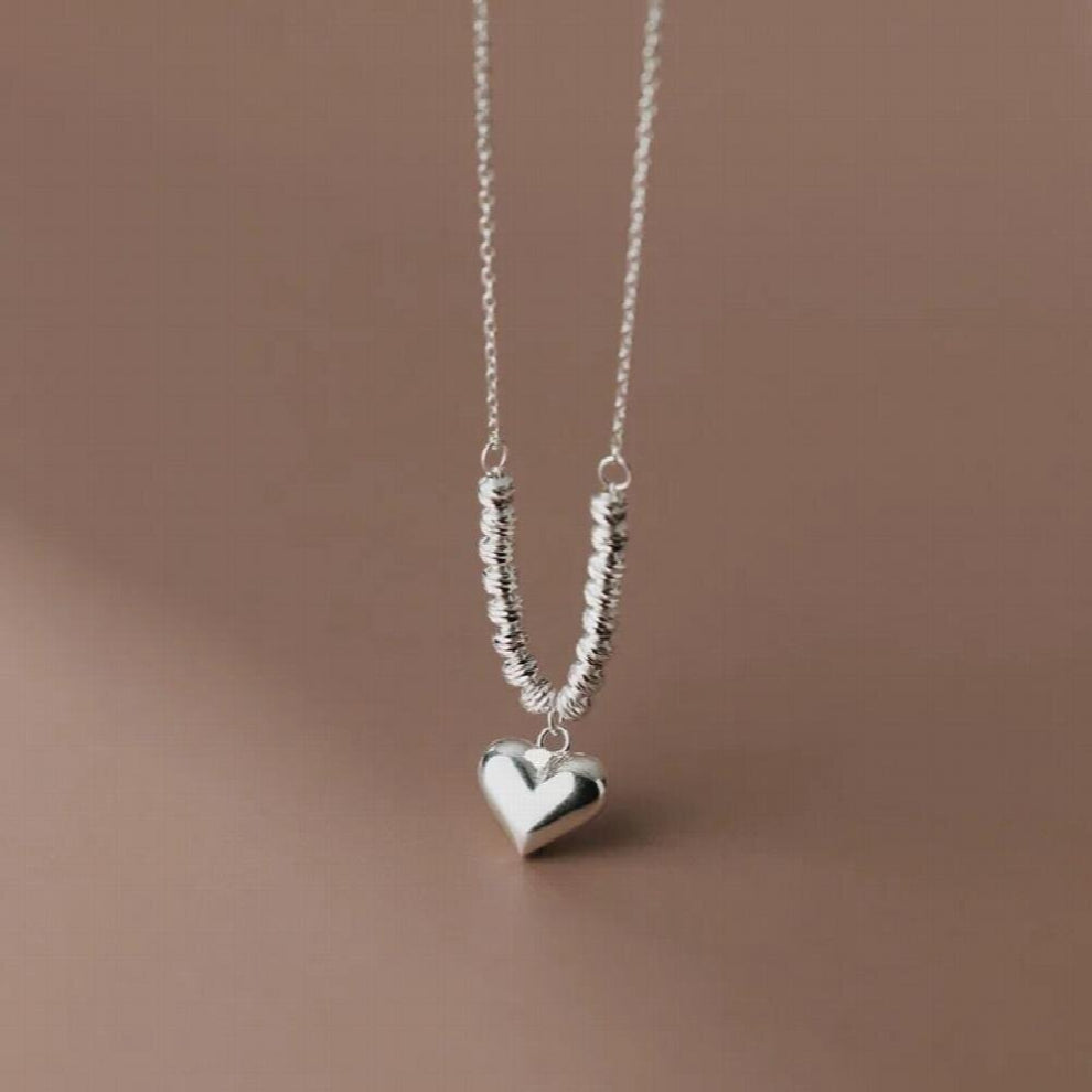 YPAY Korea S925 Sterling Silver Glossy Sweet Love Clavicle Chain Heart Pendant Necklace Fine Jewelry YMN226