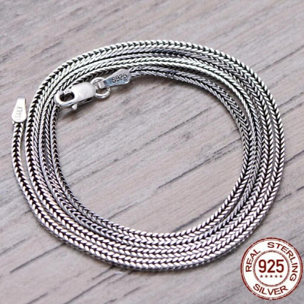Real 925 Sterling Silver colour Foxtail Chains Chokers Long Necklace for Women Men Pure Weave Necklace Male Jewelry 16-32 Inches