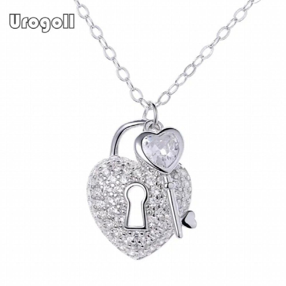 pure 925 Sterling Silver Jewelry Heart Lock & Key Pendant Necklaces Trenty Jewelry Chokers For Women girl