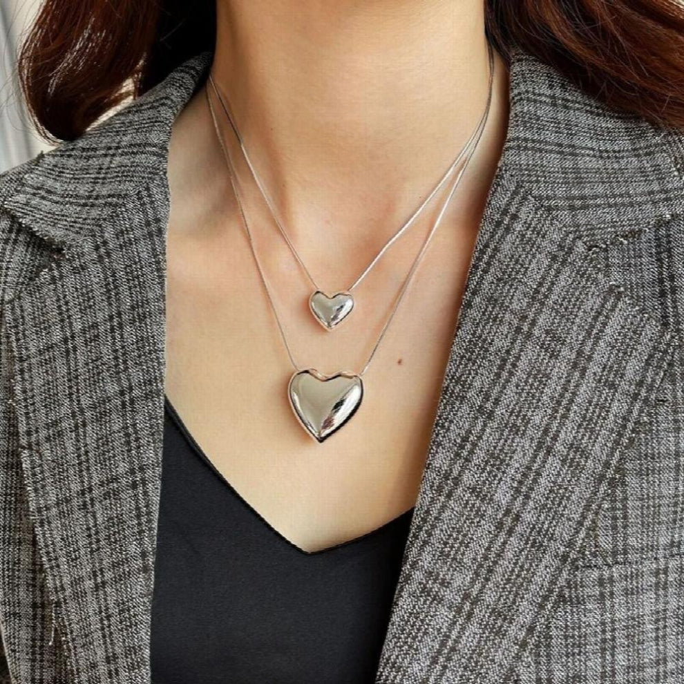 925 Sterling Silver 18-28MM Glossy Big Heart Pendant Necklace for Women Exaggeration Necklace Jewelry