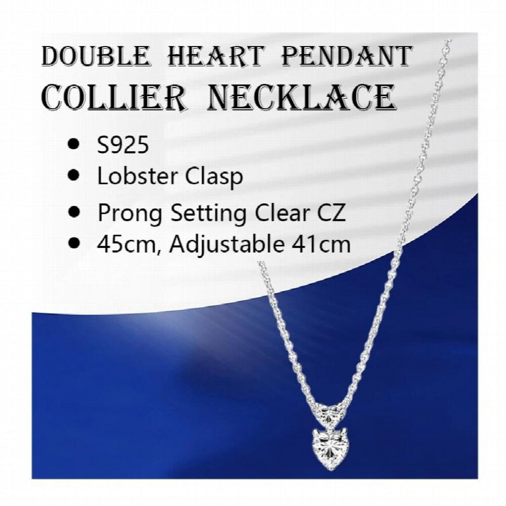 Double Hearts Stones Pendants Chokers Necklaces For Women Jewelry 925 Sterling Silver Link Chain Adjust Rings Lobster Clasp