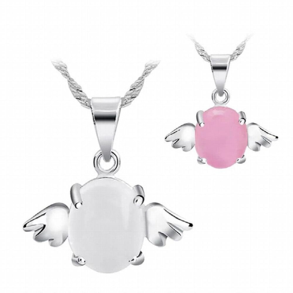 8136 925 sterling silver natural opal stone angel wings ladies`pendant necklaces jewelry female short chain