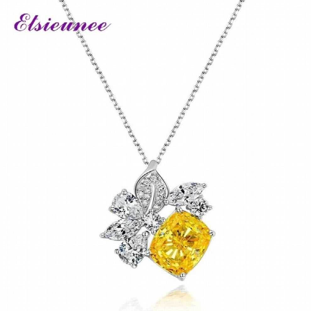 Bohemia 925 Sterling Silver 7x10MM Sparkling Citrine Diamond Gemstone Pendante Necklaces Female Wedding Fine Jewelry