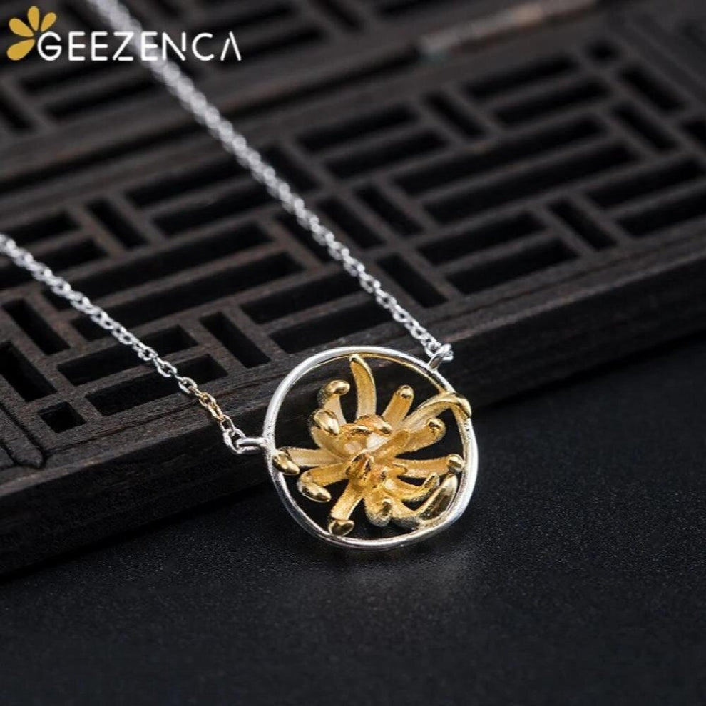 925 Sterling Silver Plated Chrysanthemum Pendant Necklace For Women Flower Chokers Necklaces Fine Jewelry Party Gift