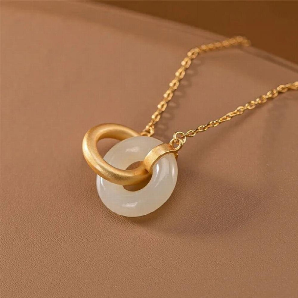 Interlocking Circles Necklaces for Women Natural Jade Peace Buttons Pendants + Chains 925 Sterling Silver Chokers