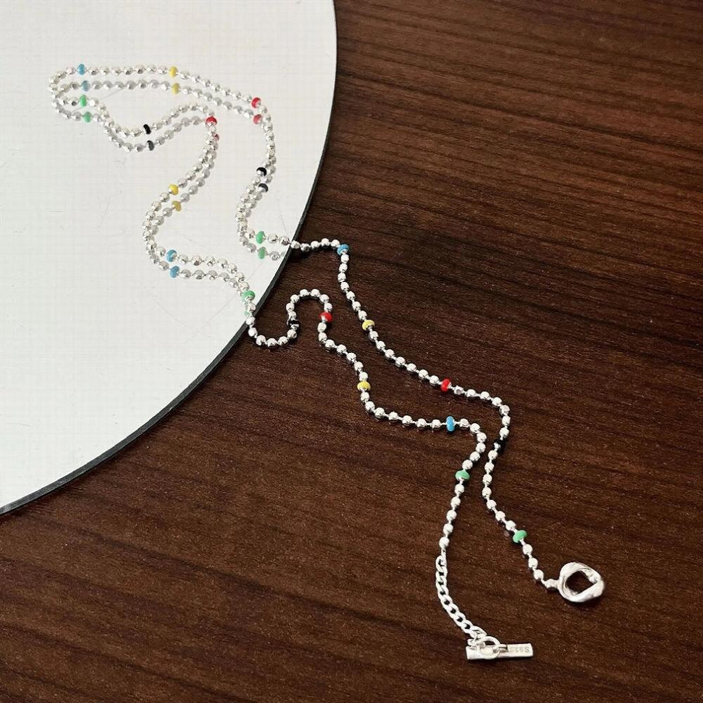Women 925 Silver Colorful Beads Chokers Necklace Summer Ladies Jewelry Chain Necklaces