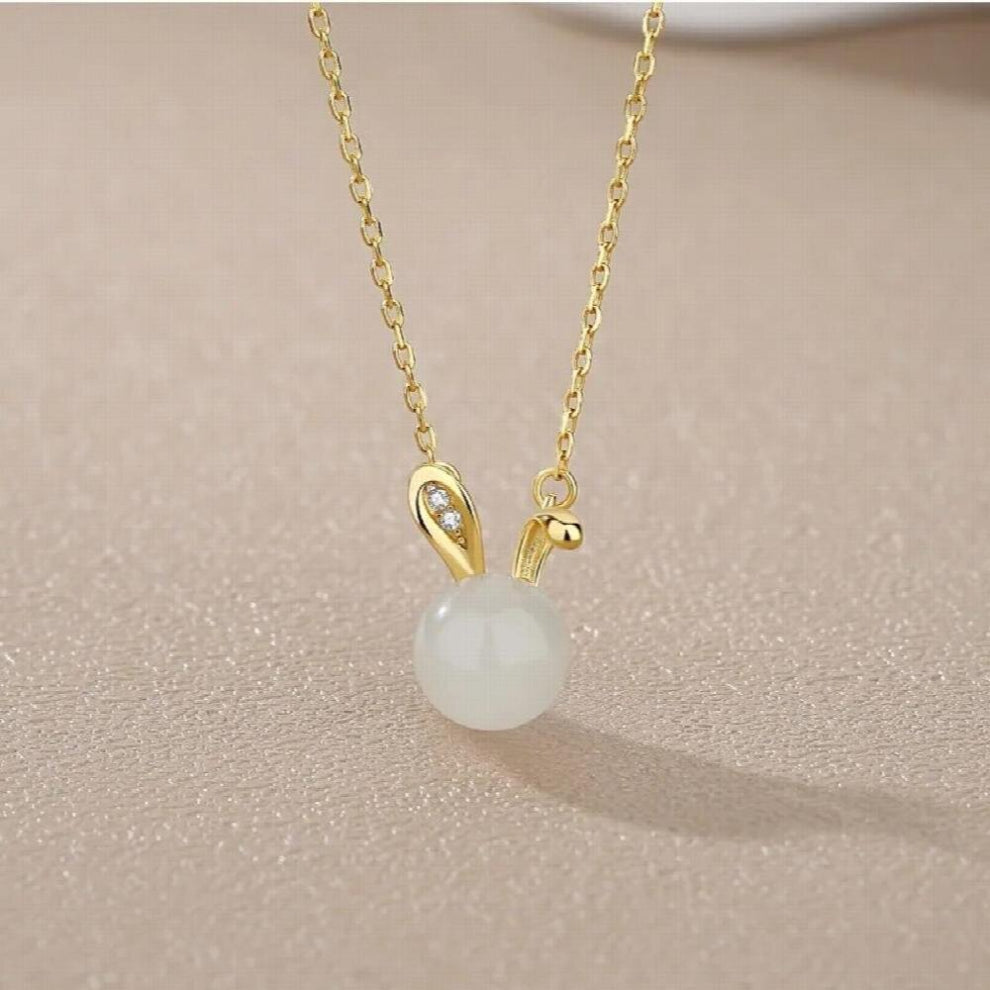 Christmas Ladies Natural Jade Lop-eared Rabbit S925 Sterling Silver Necklaces Jade Chokers Necklaces Gemstone Jade Jewelry