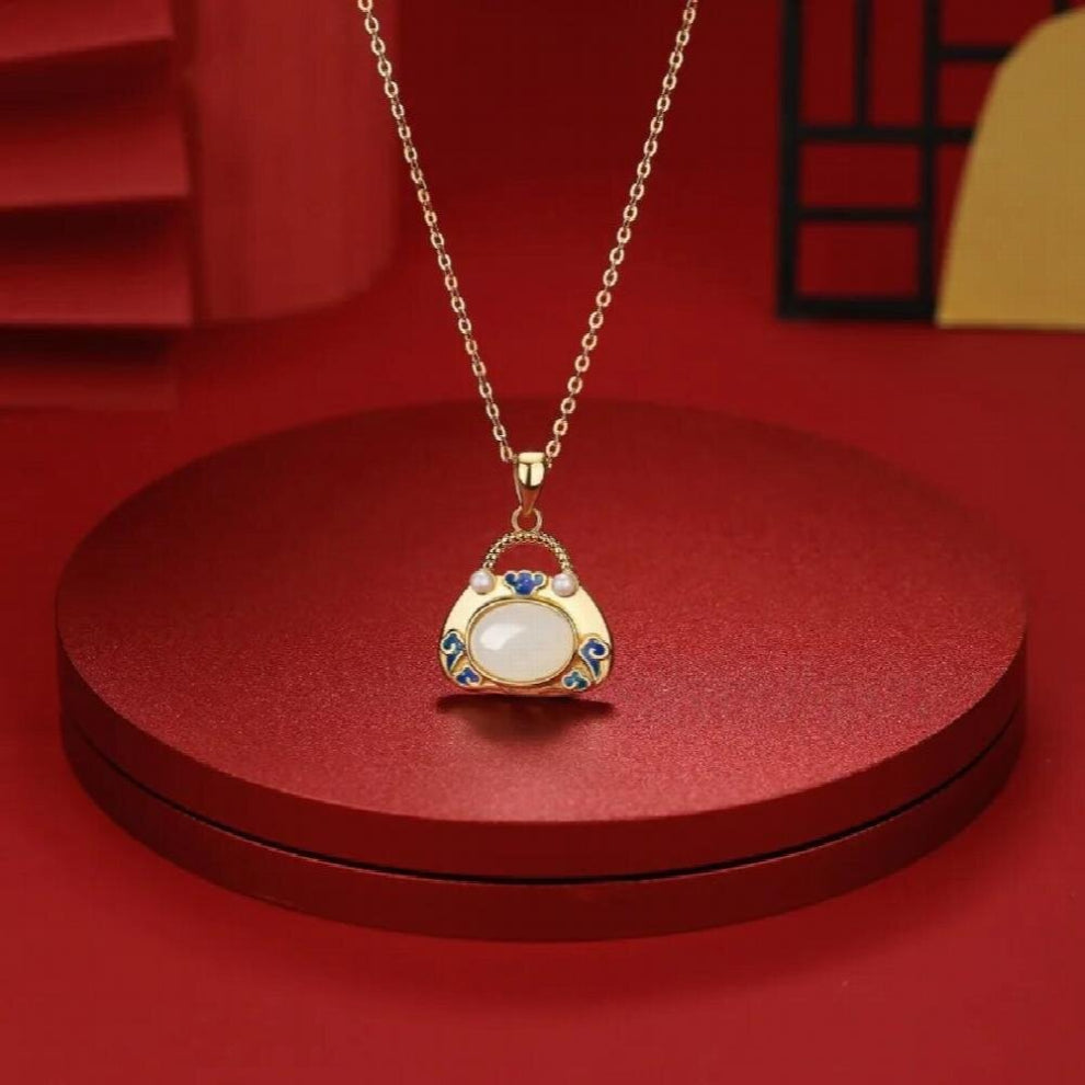 Arrival Ladies Natural Jade Handbag S925 Sterling Silver Necklaces Jade Necklaces Chokers Necklaces Gemstone Jade Jewelry