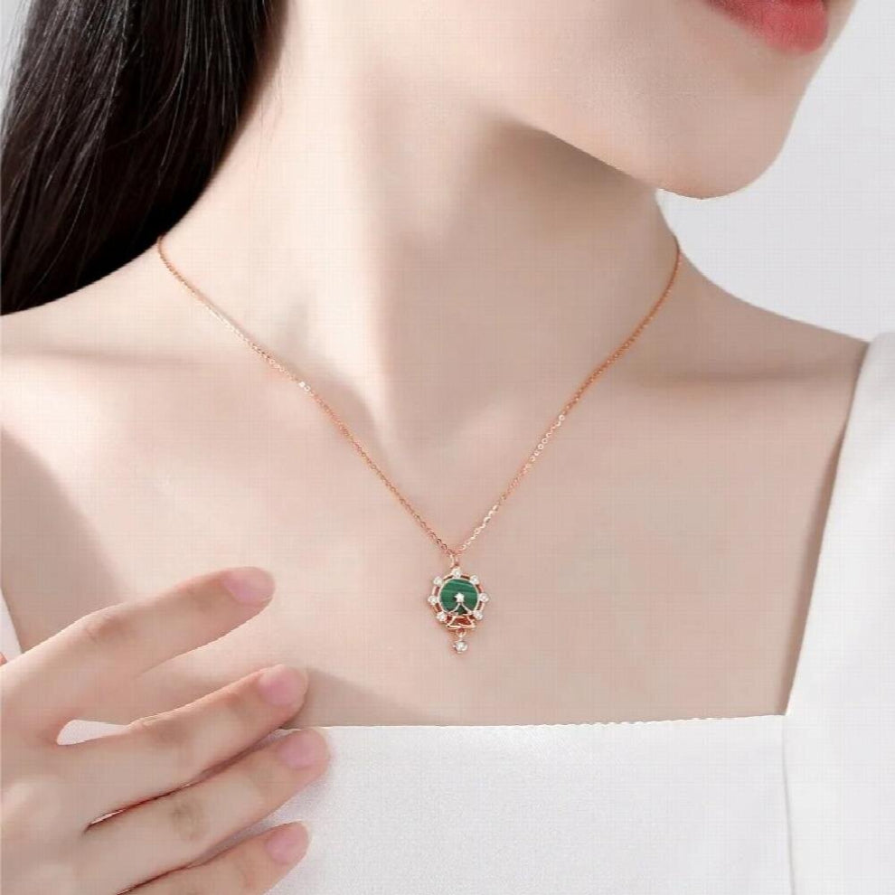 Christmas Gift Natural Malachite Christmas Tree Ferris wheel S925 Sterling Silver Chokers Necklaces Silver Necklaces
