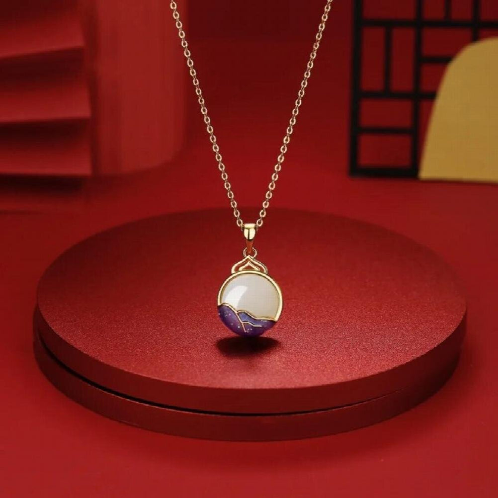 Jewellery Ladies Natural Jade Moon Above the Ocean S925 Sterling Silver Necklace Chokers Necklaces Jade Jewelry