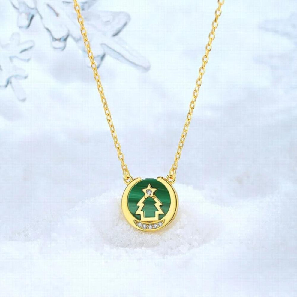 Christmas Gift Natural Malachite Christmas Tree S925 Sterling Silver Chokers Necklaces Jade Jewellery Silver Necklaces