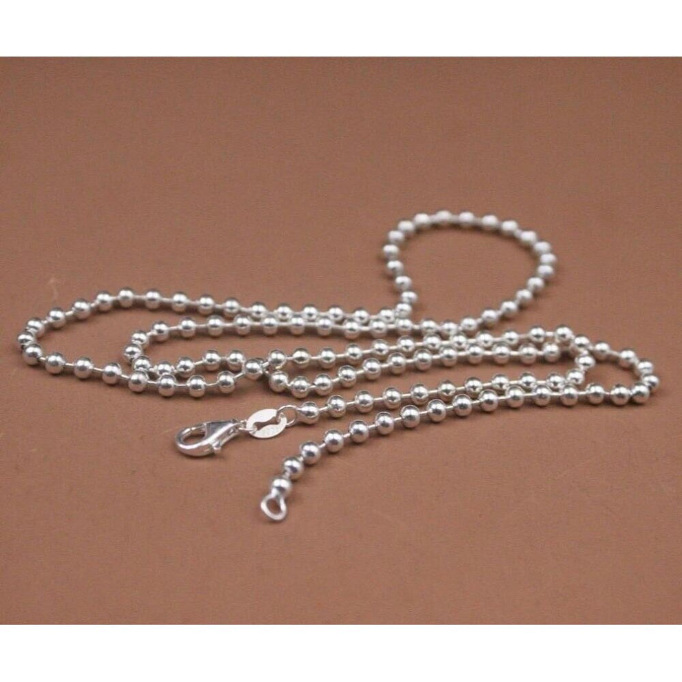 Real Pure S925 Sterling Silver Chain Lucky 3mm Glossy Beads Link Necklace 50cm-11g