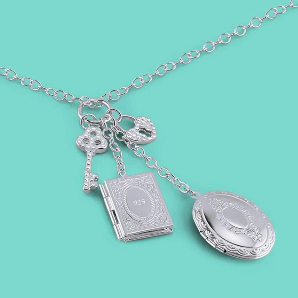 Bohemian Vintage 925 Sterling Silver Necklace Womens Creative Photo Box Pendant Chokers Necklaces Customization