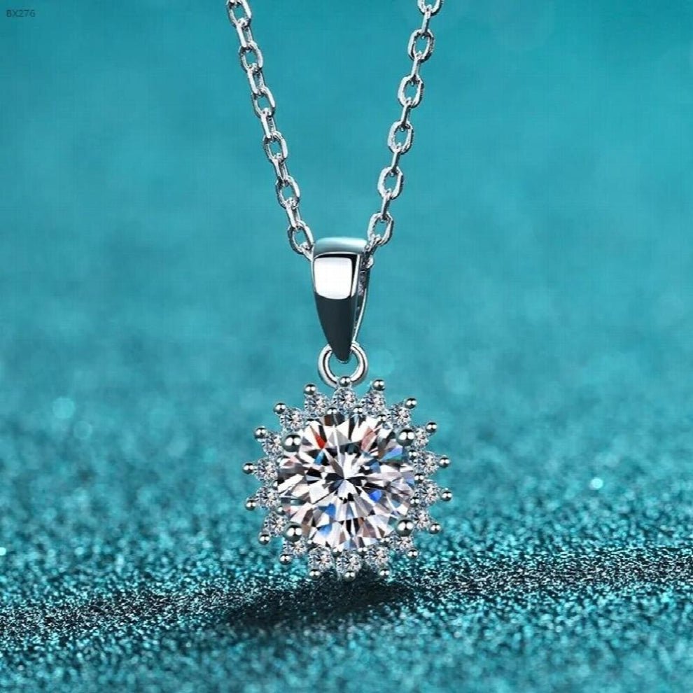 Passed Diamond Test Perfect Moissanite Pendantr Sun Flower Necklace 925 Sterling Silver0.5-5ct Necklace Jewely Engagement Gift