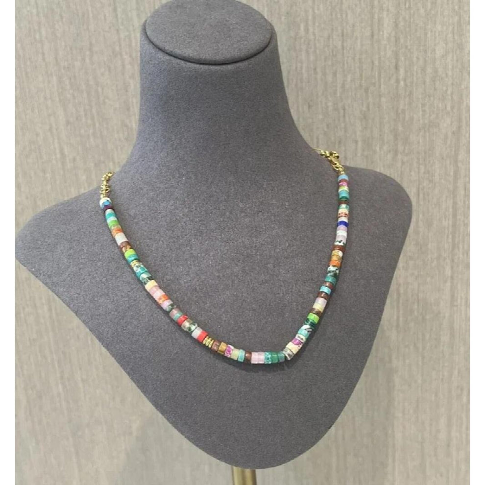 18K Plated Colorful Natural Beads Chokers Necklaces Women Summer Chain Necklace