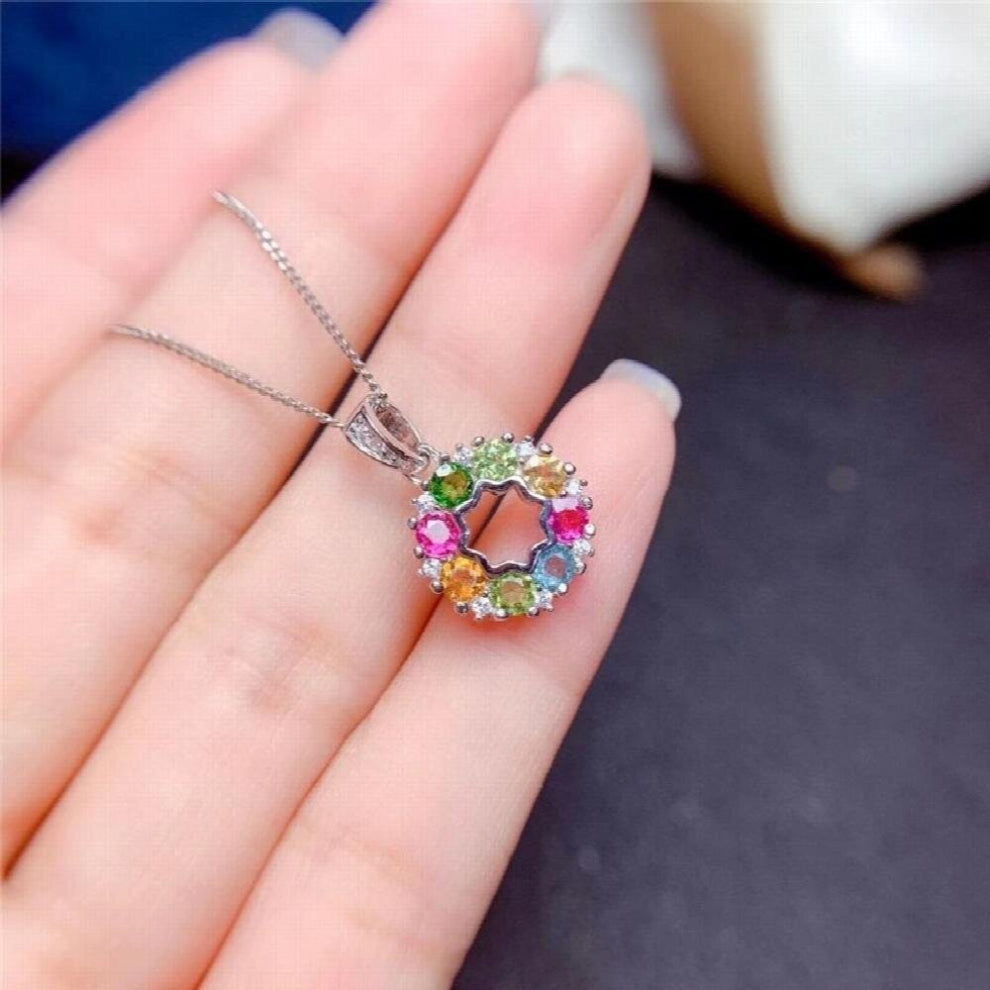 Natural Candy-colored Tourmaline Gemstone Pendant Necklace 925 Sterling Silver Fine Jewelry For Women Drop