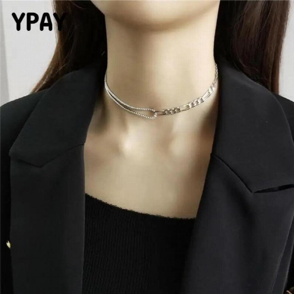 925 Sterling Silver Chain Necklace for Women Tennis Zircon Asymmetry Chokers Necklaces Jewelry YMN156
