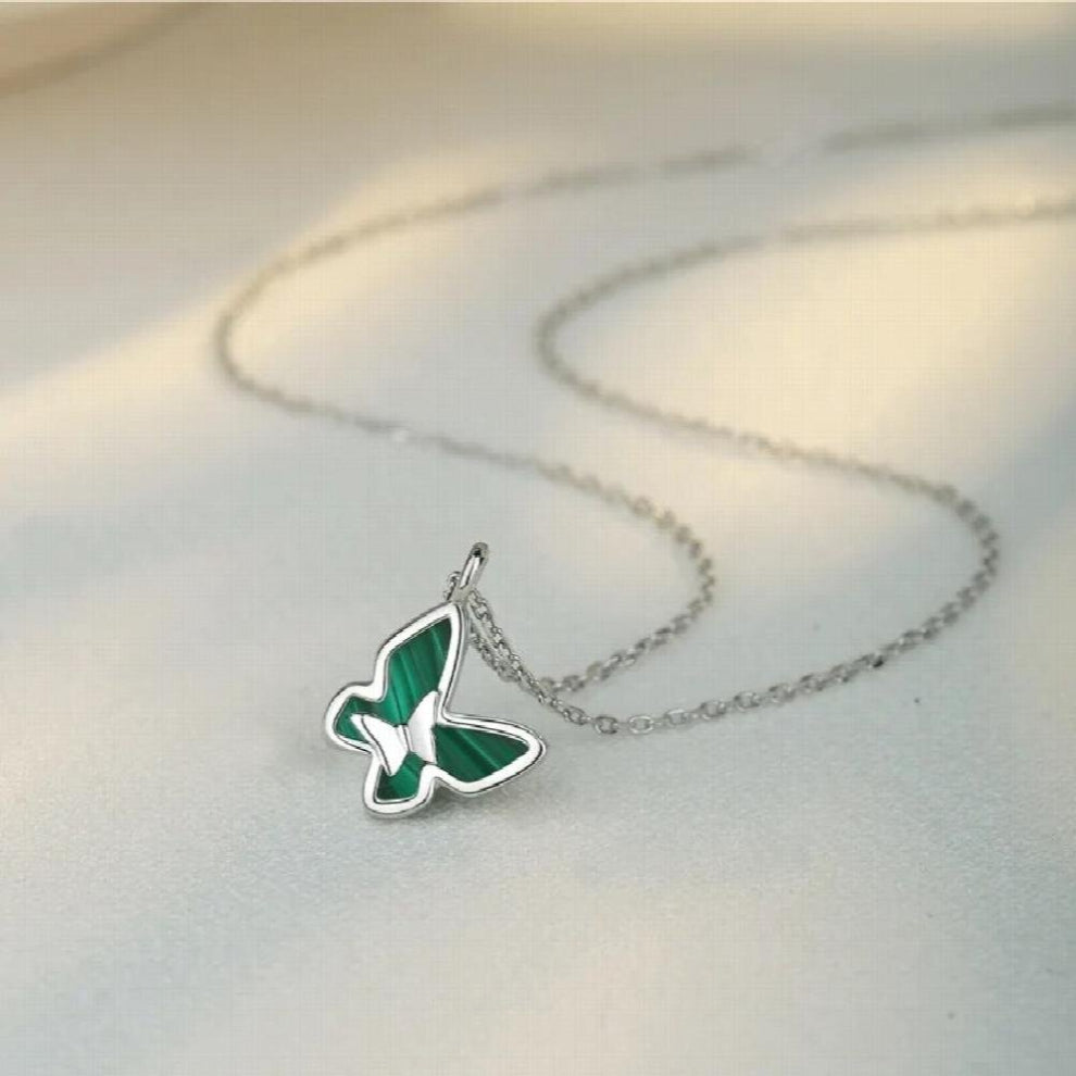 Gift Creative Butterfly Natural Malachite S925 Sterling Silver Chokers Necklaces Jade Jewellery Silver Necklaces