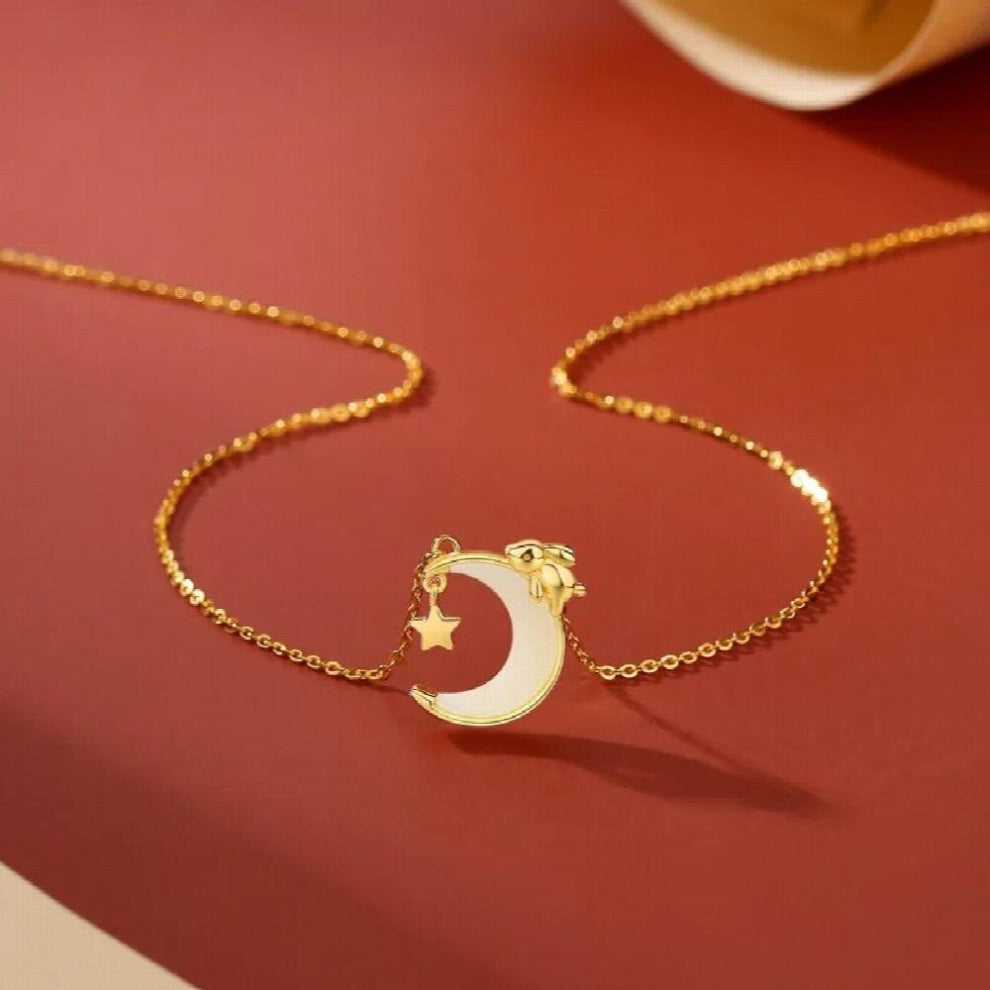 Promotion Ladies Natural Jade Star Moon Rabbit S925 Sterling Silver Necklaces Chokers Necklaces Gemstone Jade Jewelry