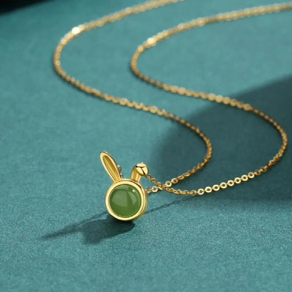Christmas Ladies Natural Jade Lop-eared Rabbit S925 Sterling Silver Necklaces Jade Necklaces Chokers Necklaces Gem Jewelry