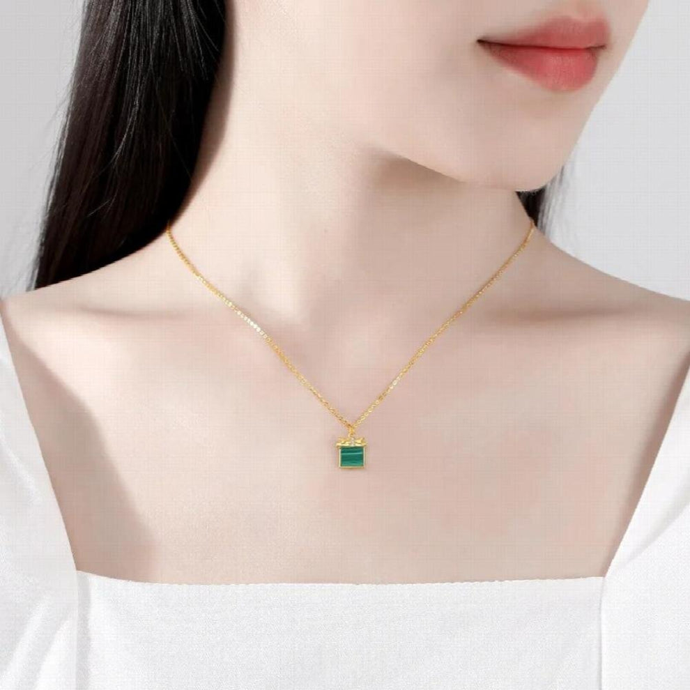 Christmas Natural Malachite S925 Sterling Silver Chokers Necklaces Jade Jewellery Silver Necklaces Malachite Jewelry